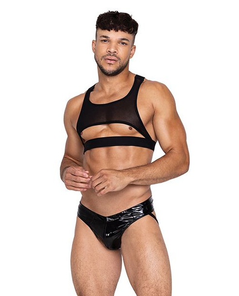 Roma Voyeur Chest Harness for Men - Black