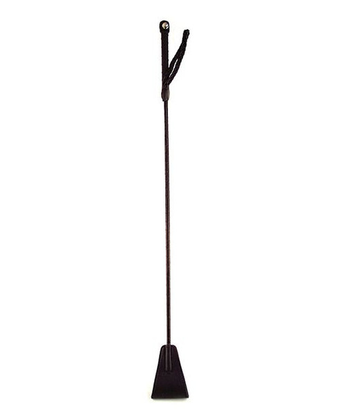 Rouge fetish riding crop showing classic equestrian-style crop with vegan leatherette construction and ergonomic handle.
