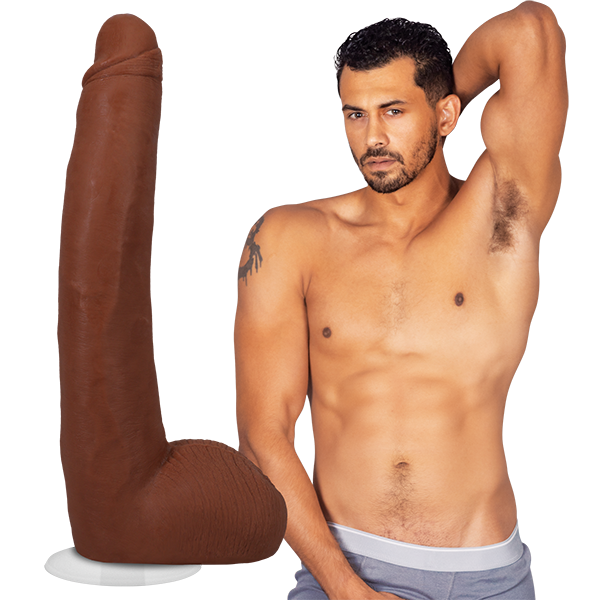 Alex Jones ULTRASKYN 11-inch Vac-U-Lock cock by Doc Johnson with realistic skin-tone finish, thick shaft, detailed veining, and branded performer packaging.