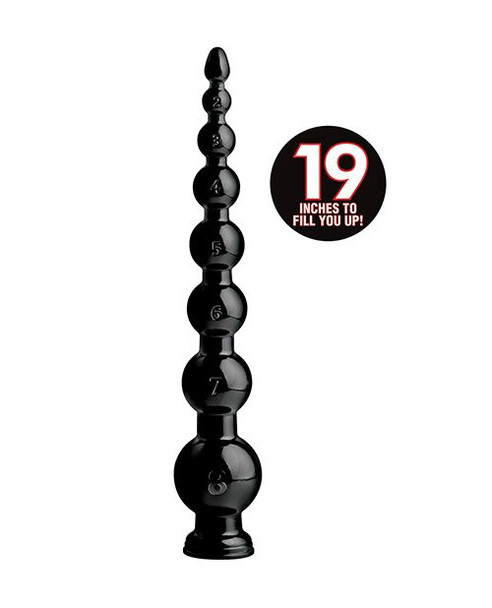 HOSED Black Baller XL graduated anal beads with eight numbered bulbs and suction cup base, showcasing long flexible design and progressive sizing from small to large.
