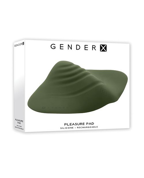 Gender X Pleasure Pad shown in package displaying low-profile design and curved wings for grinding stimulation