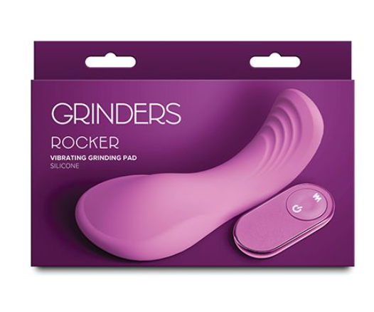 Grinders Rocker vibrating pad in pink with curved saddle shape designed for ride-on clitoral stimulation