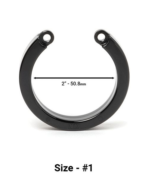 CB-X replacement black U-ring for chastity cages shown in size 1 with 2-inch inner diameter measurement