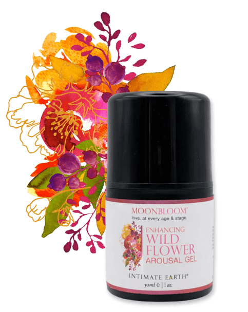 MoonBloom Menopause Wildflower Clitoral Gel by Intimate Earth is a gentle arousal enhancer created for women during perimenopause and menopause. The 1 oz formula features Japanese peppermint, L-Arginine, vegan collagen, squalane, and bisabolol to help increase clitoral sensation and responsiveness.