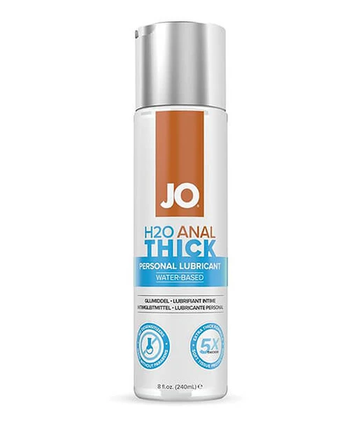 JO H2O Thick Anal Lubricant showing 5X thicker water-based formula and anal-use benefits