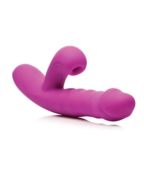 Bang! purple thrusting rabbit vibrator with curved shaft and clitoral suction stimulator