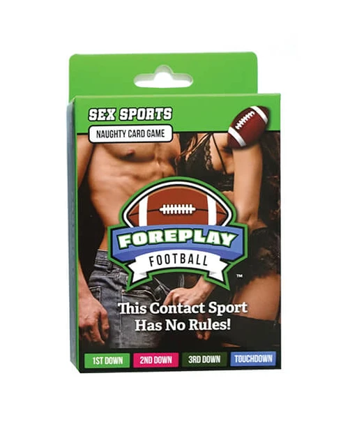Front of Foreplay Football Naughty Card Game retail box with green packaging, football logo, and “This Contact Sport Has No Rules!” slogan.