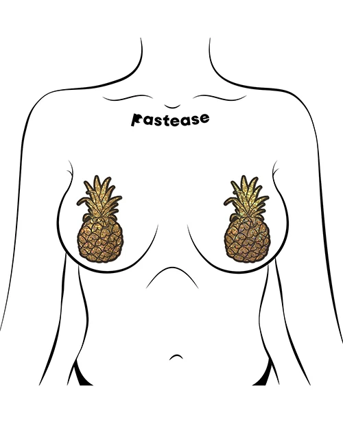 Gold Glitter Pineapple Nipple Pasties shown on body illustration