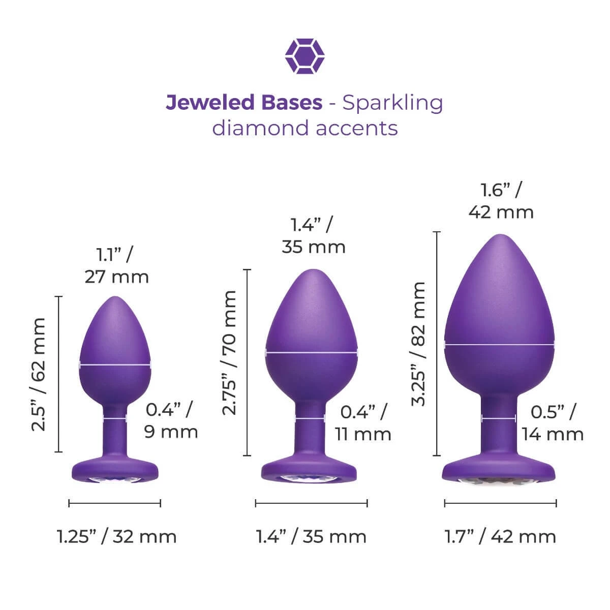 B-Vibe jewelled butties plug set dimensions