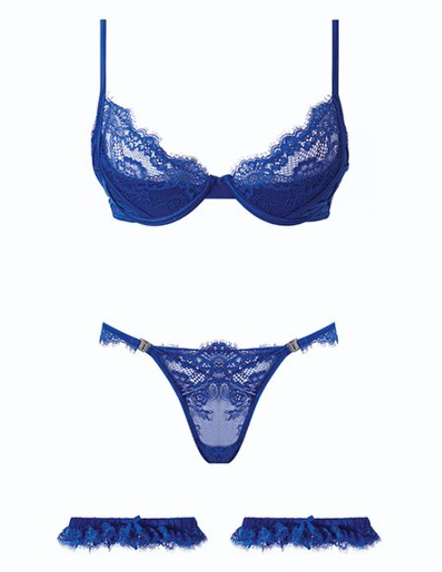 Blue lace bra and panty set - queen