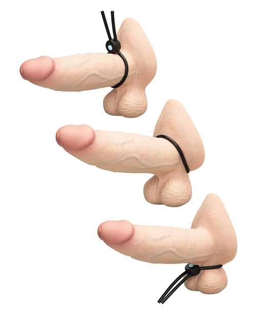 b-Vibe Lasso Grip Fully Adjustable Silicone Cock Ring shown worn 3 ways