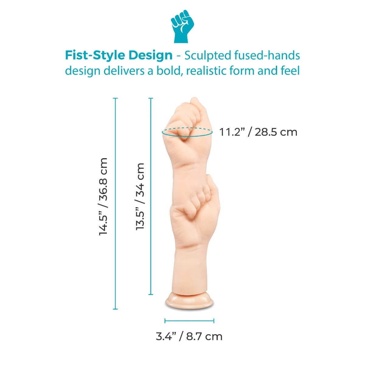 b-Vibe Fists 14.5 Inch Realistic XXL Dildo dimensions