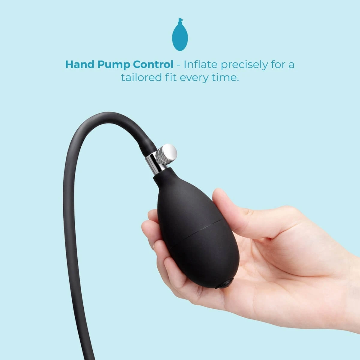b-Vibe Beaded Inflatable Anal Plug's squeeze bulb pump held in hand