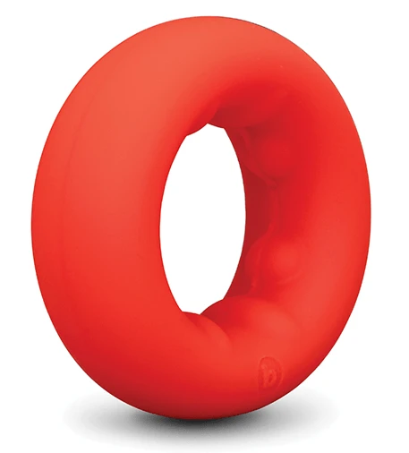 side view of the -Vibe Flex Ring Grip. Ultra-soft red silicone