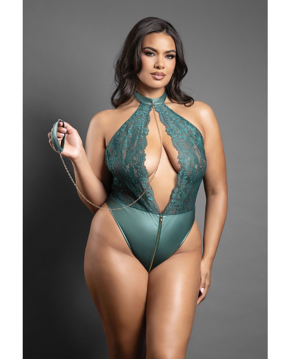 Emerald Green deep plunge teddy - Queen