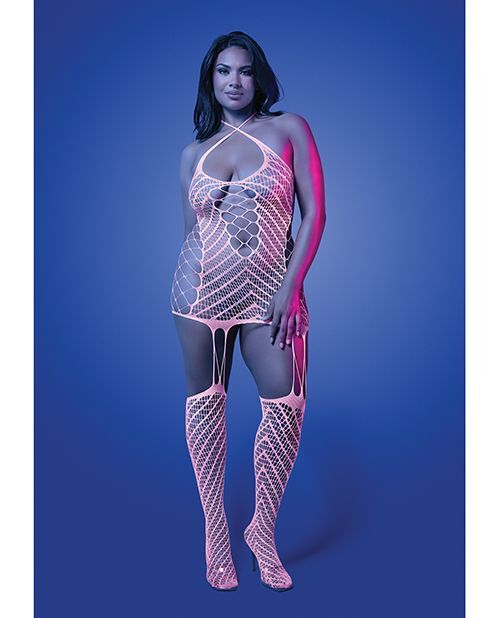 Pink Glow Net Dress With stockings