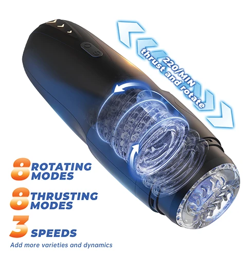 GalaxyVoy Thrusting & Rotating Masturbator with futuristic black housing and LED light band