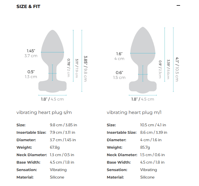 Heart Plug Dimensions