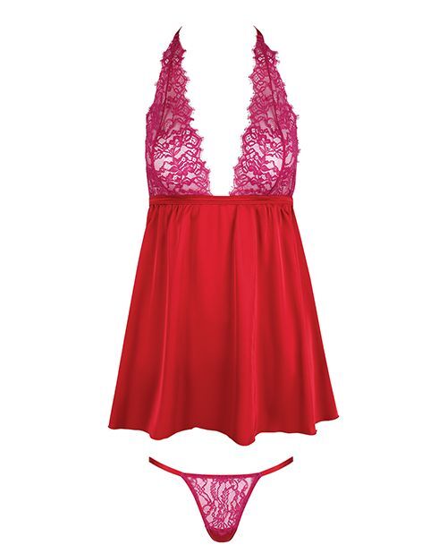 Pink & red two-tone babydoll set