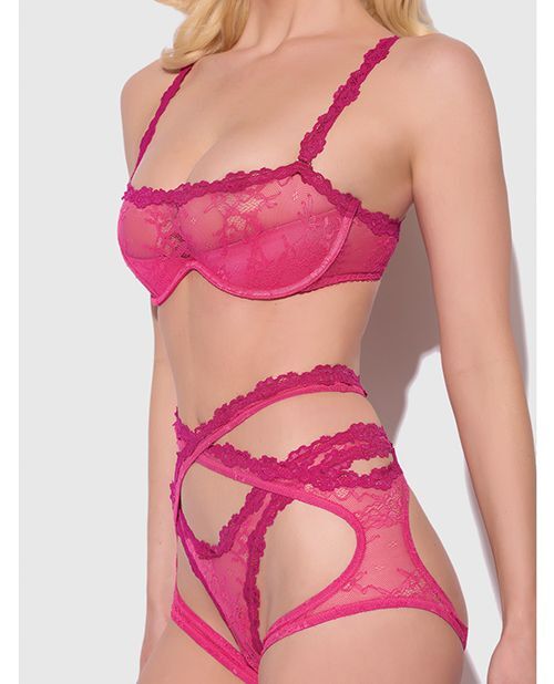 Pink lace strappy lingerie set
