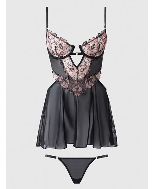 Black Nova Glow Lace Mesh Babydoll