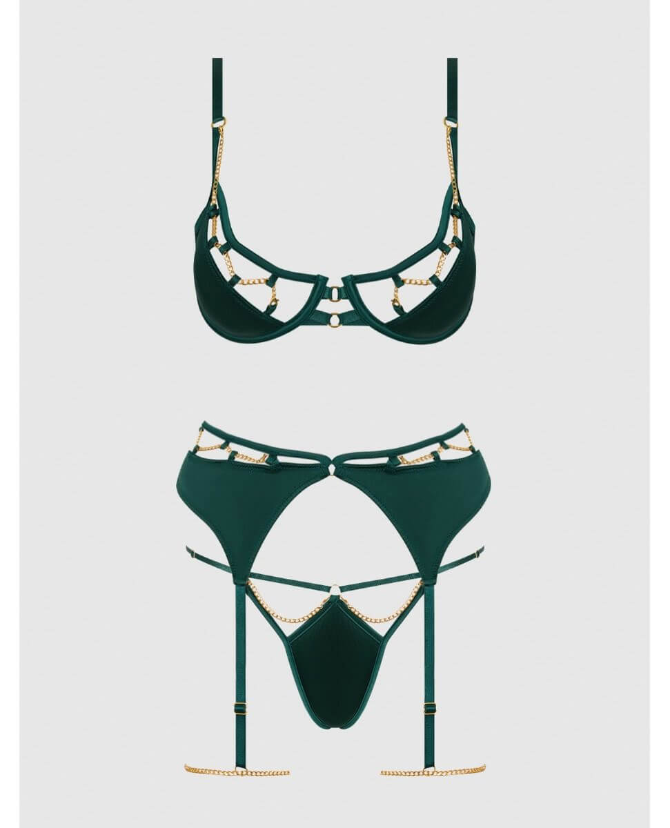 Green Satin Lingerie Set 