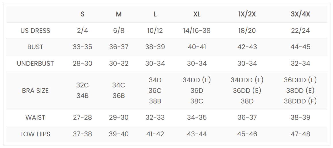 House Of Desire Sizing Chart