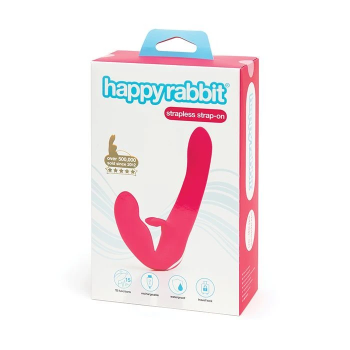 Happy Rabbit strapless rechargeable strap-on shown in packaging