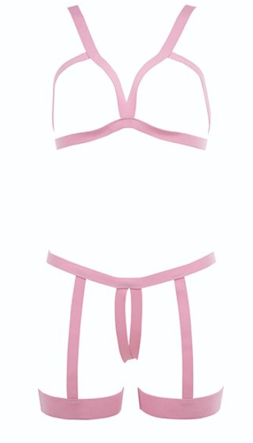 Kitten pink strappy cupless lingerie set