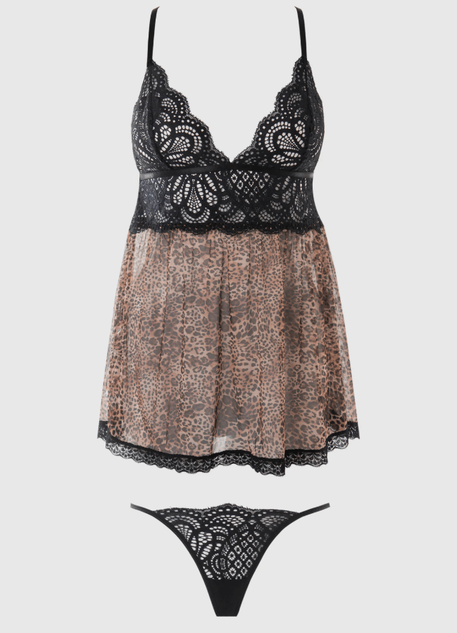 Leopard and lace feline fine babydoll