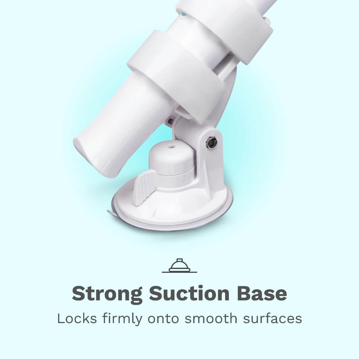 The Le Wand Massager Holder's strong suction-cup base works on any smooth, flat surface