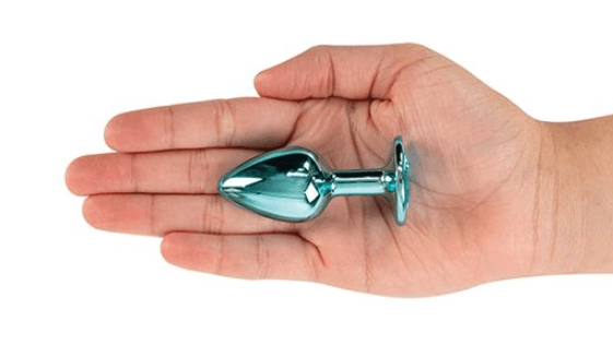 Blue metallic anal plug with jewel