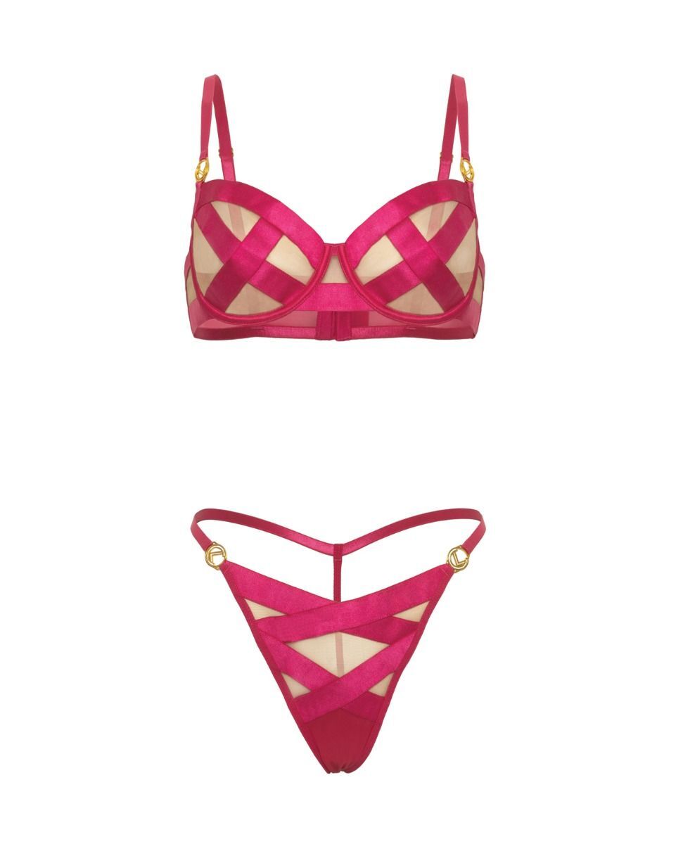 Pink strappy bandage bra and panty