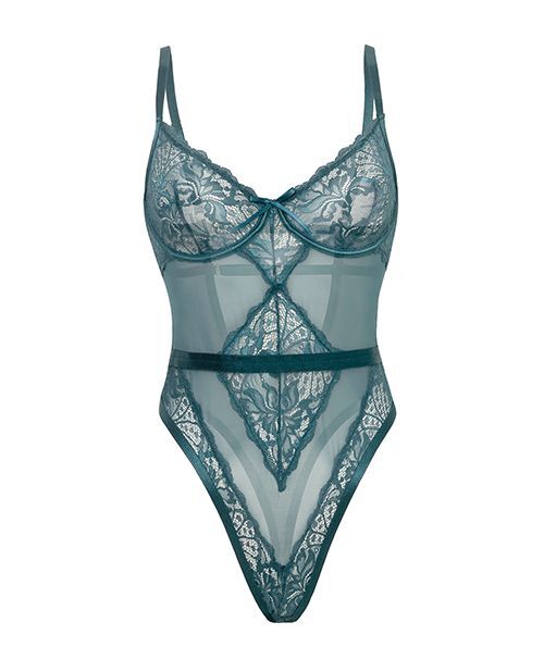 Teal Lace Thong Back Teddy