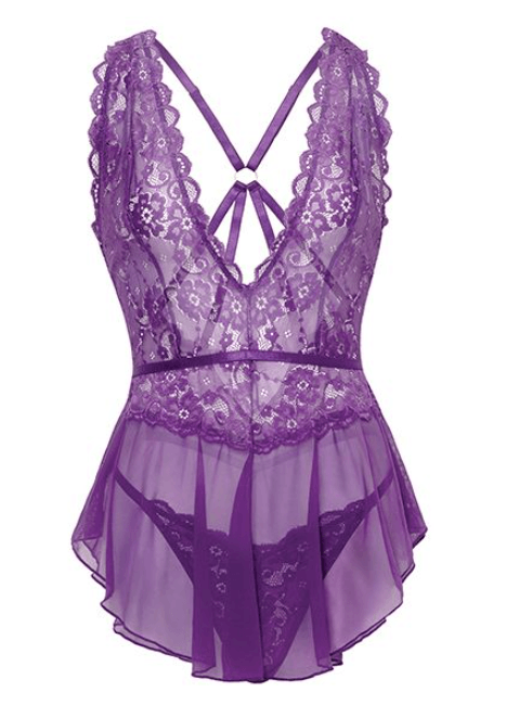 Purple lace and mesh babydoll- queen size