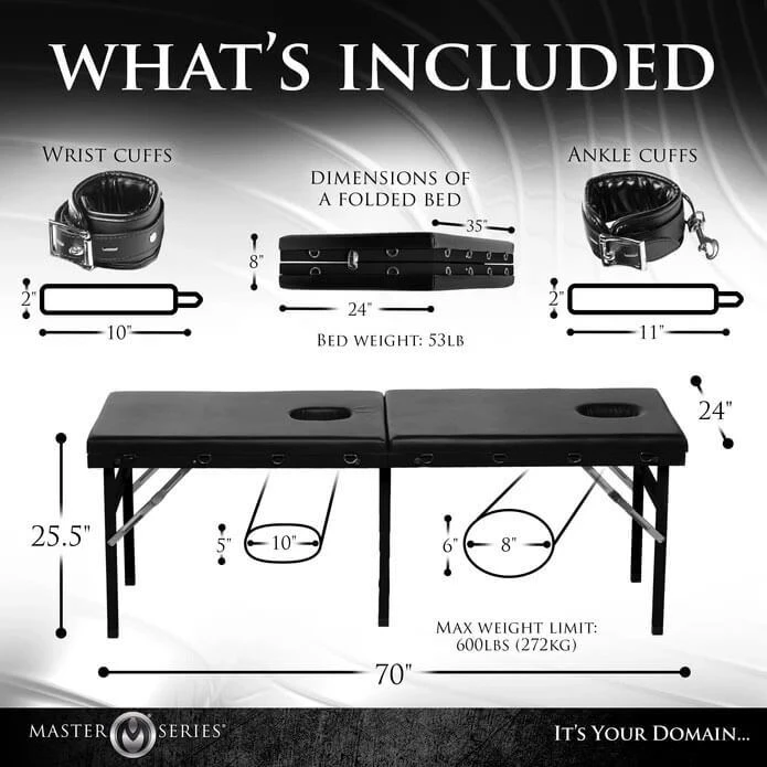 Master Series Extreme Bondage Table with included adjustable wrist and ankle cuffs