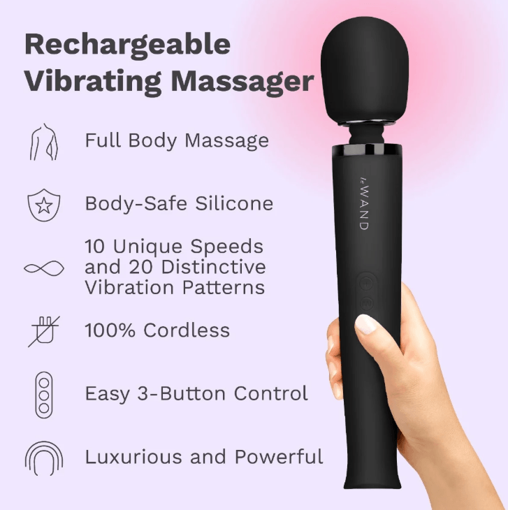 Rechargeable Vibrating Wand Features - Black