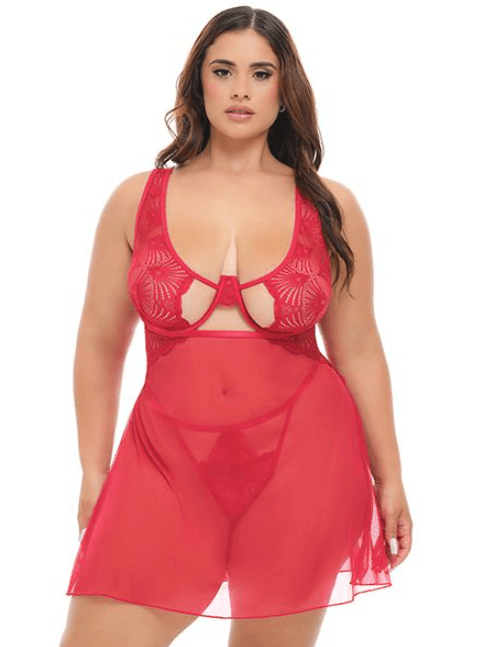 red tiana lace babydoll - queen size