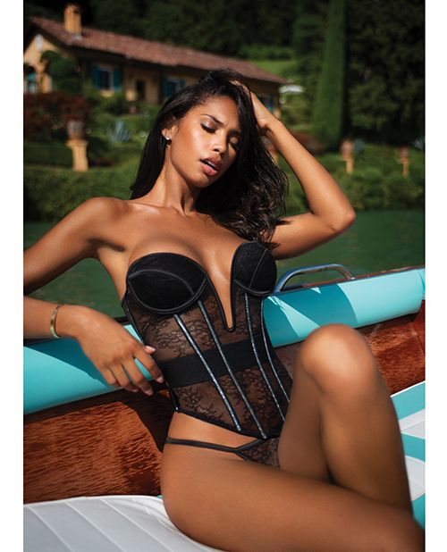 Belle Noir Chantilly Lace and Satin Teddy