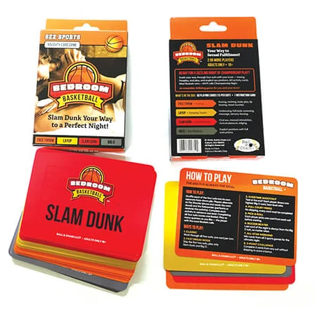 Bedroom Basketball adult playing cards featuring Free Throw, Layup, Slam Dunk, and Big O challenges