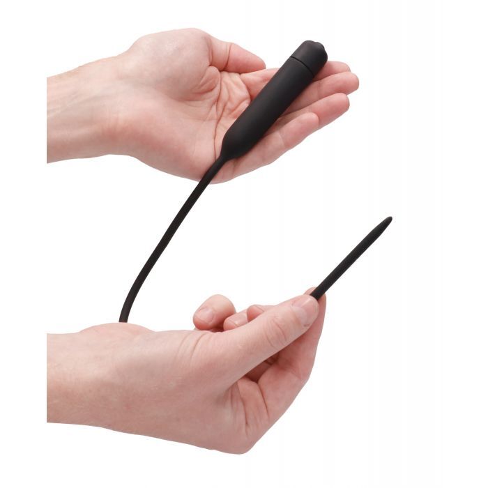 Shots Ouch Extra Long Urethral Sounding Silicone Vibrating Bullet Plug - Black