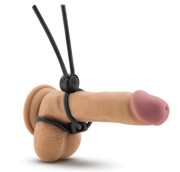 Stay Hard double loop cock ring shown on dildo