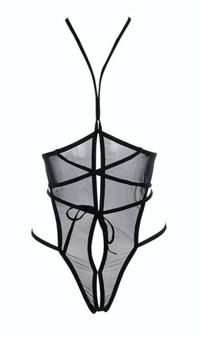 Strappy open cup teddy - black