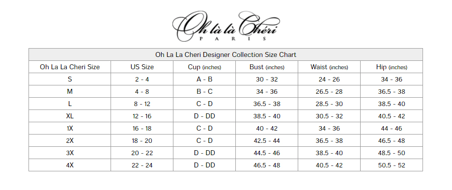 Oh La La Lingerie Size Chart