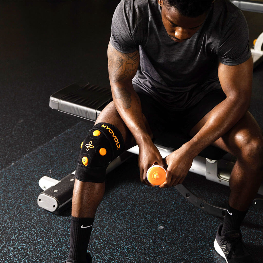 Myovolt wearable vibration brace for knee pain.