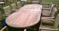 The oval teak extending  table set is capable