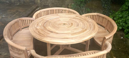 Turnworth Teak 180cm Round Ring Table Set with Banana Benches