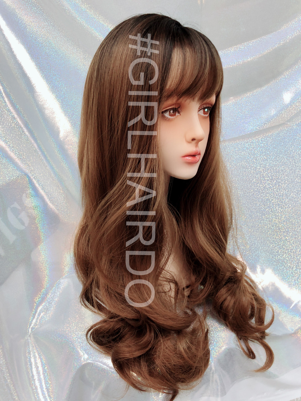 G8195 Honey Brown Long Thick Curly Skin Wig Sexy Cute Girlhairdo