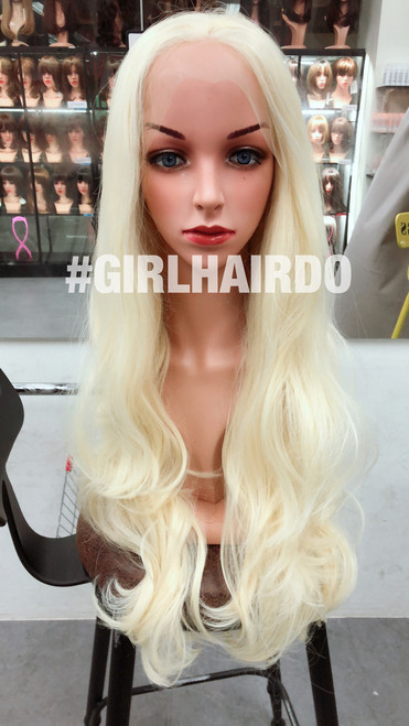Platinum blonde Long wavy soft curls lace front wig