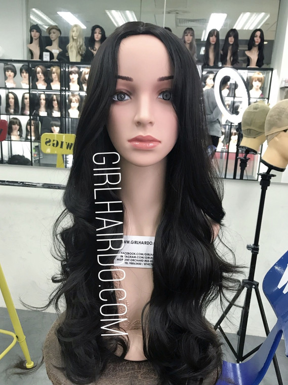 #9133 black Long wig center parting Long fringe (new)